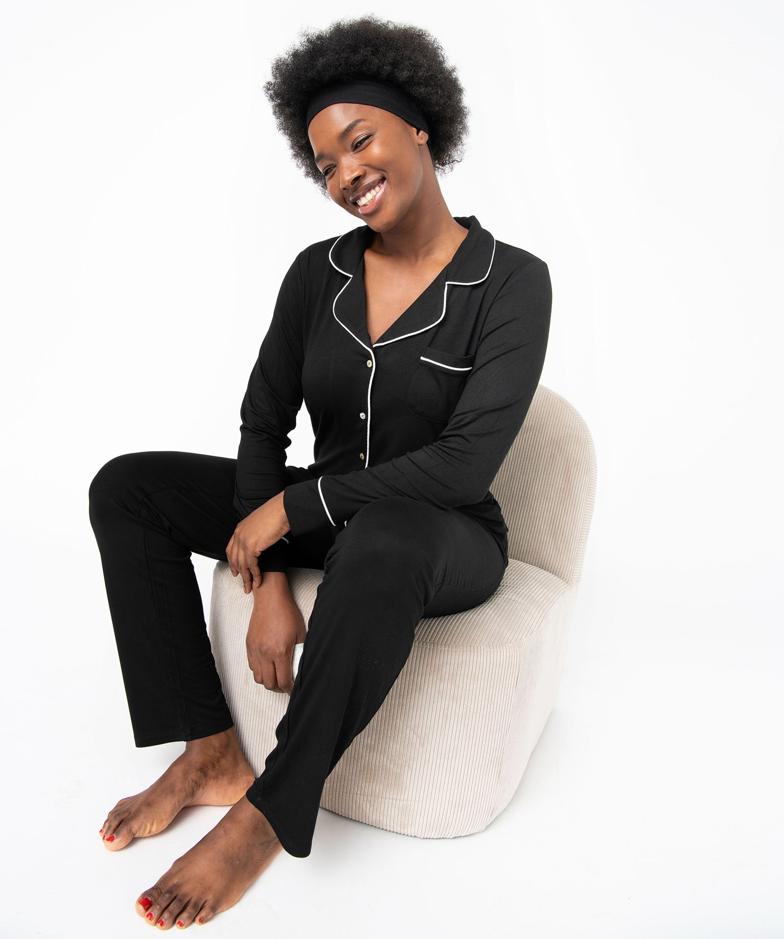 Pyjama deux pièces : chemise et pantalon femme noir | GEMO