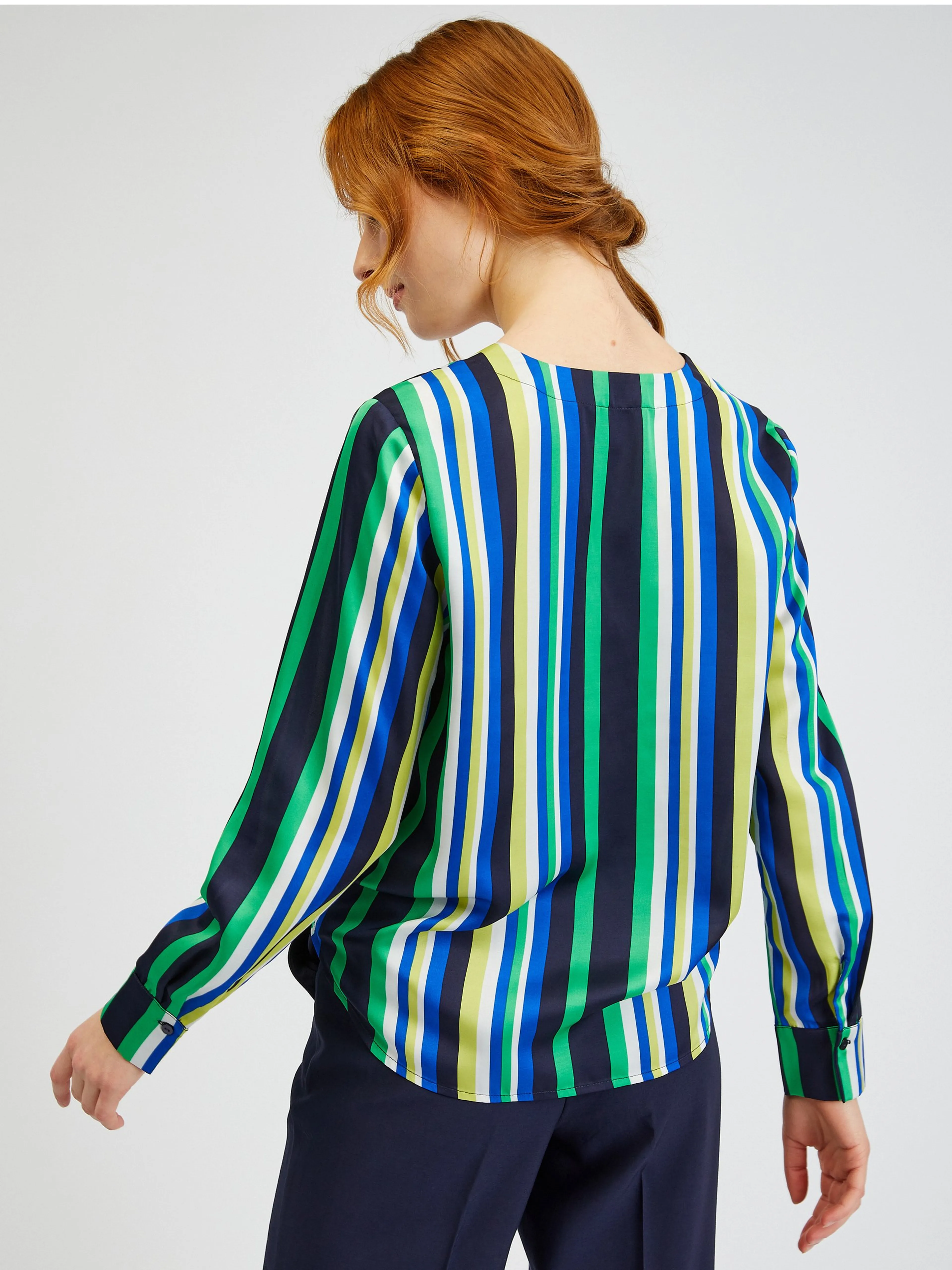 Blau-grün gestreifte Damen-Satinbluse ORSAY