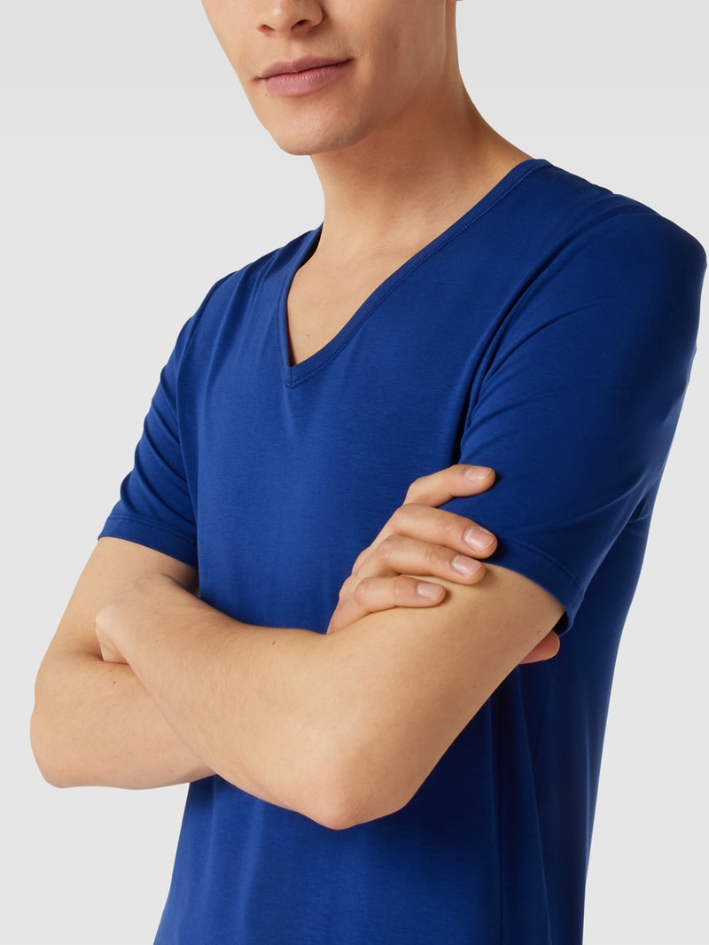 Pyjama-Oberteil mit V-Ausschnitt Modell 'Natural Function' in marineblau