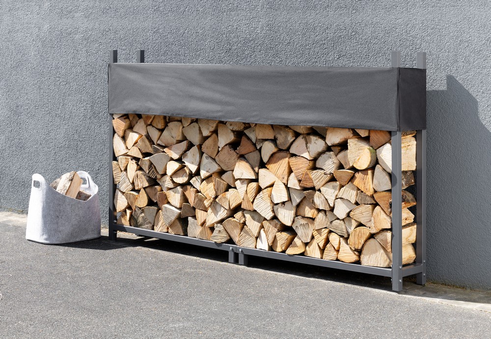 HC Garten & Freizeit Brennholzregal aus Metall mit Abdeckung ca. 200x25x115cm