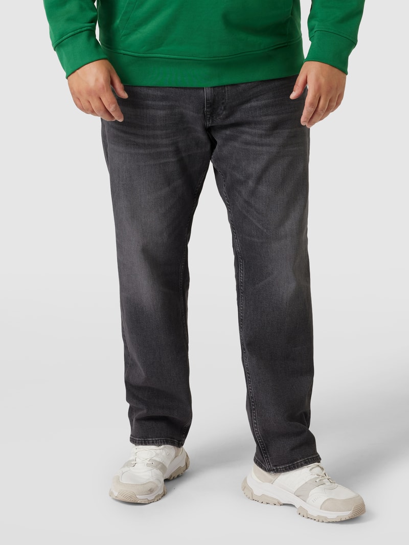 PLUS SIZE Jeans mit Label-Patch Modell 'Madison' in mittelgrau
