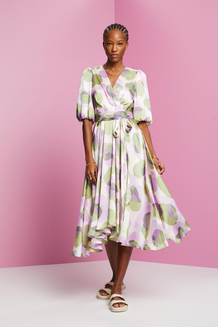Midikleid in Crinkle-Optik mit Allover-Print