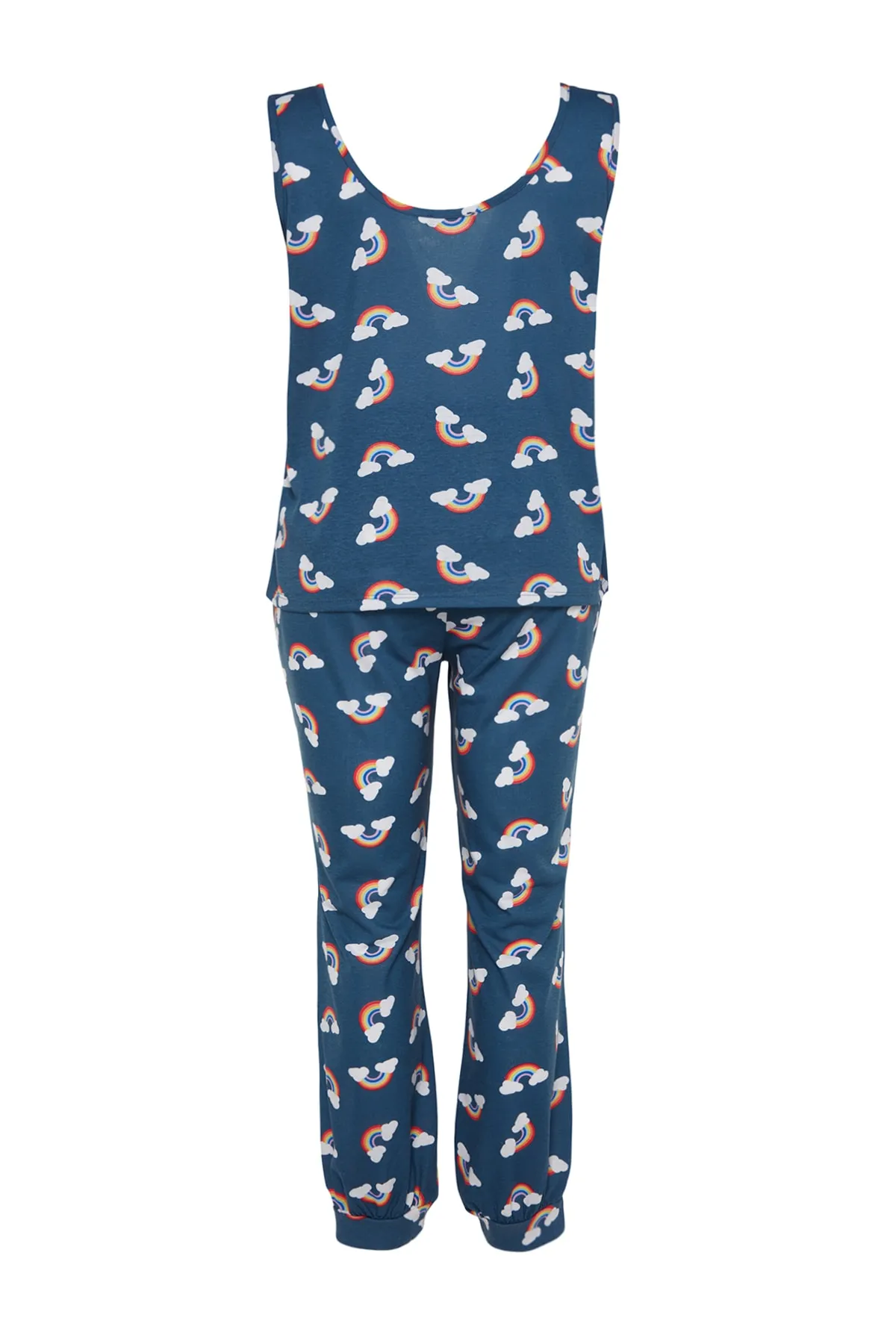 Trendyol Curve  Marineblaues Pyjama-Set aus Strick mit Regenbogenmuster TBBSS23AI00027