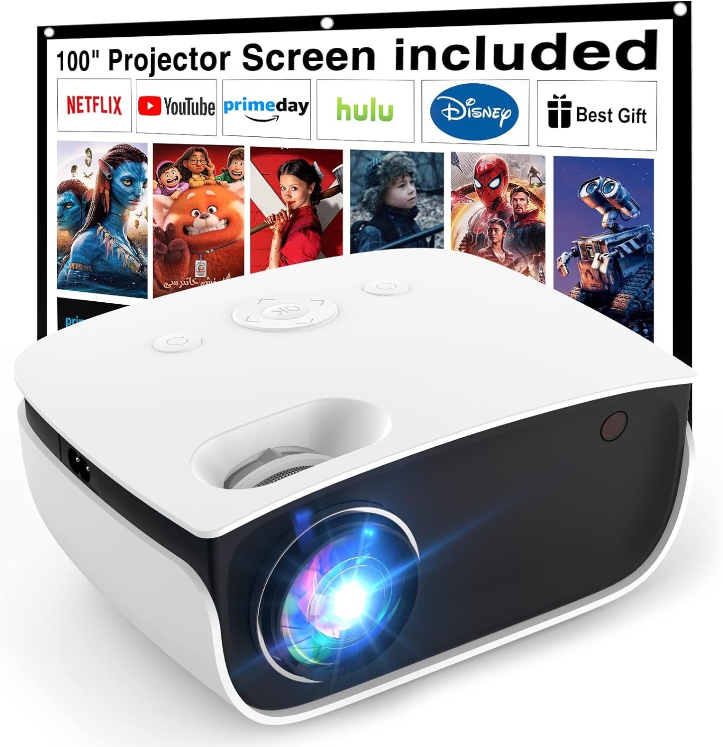 TOPVISION Heimkino Beamer Unterstützung Full HD [Bildschirm Inklusive] Video Portabler Projektor (7500 lm, 6000:1, 1920 x 1080P px, kompatibel mit Smartphone/TV-Stick/PS5/PC/Laptop, usb)