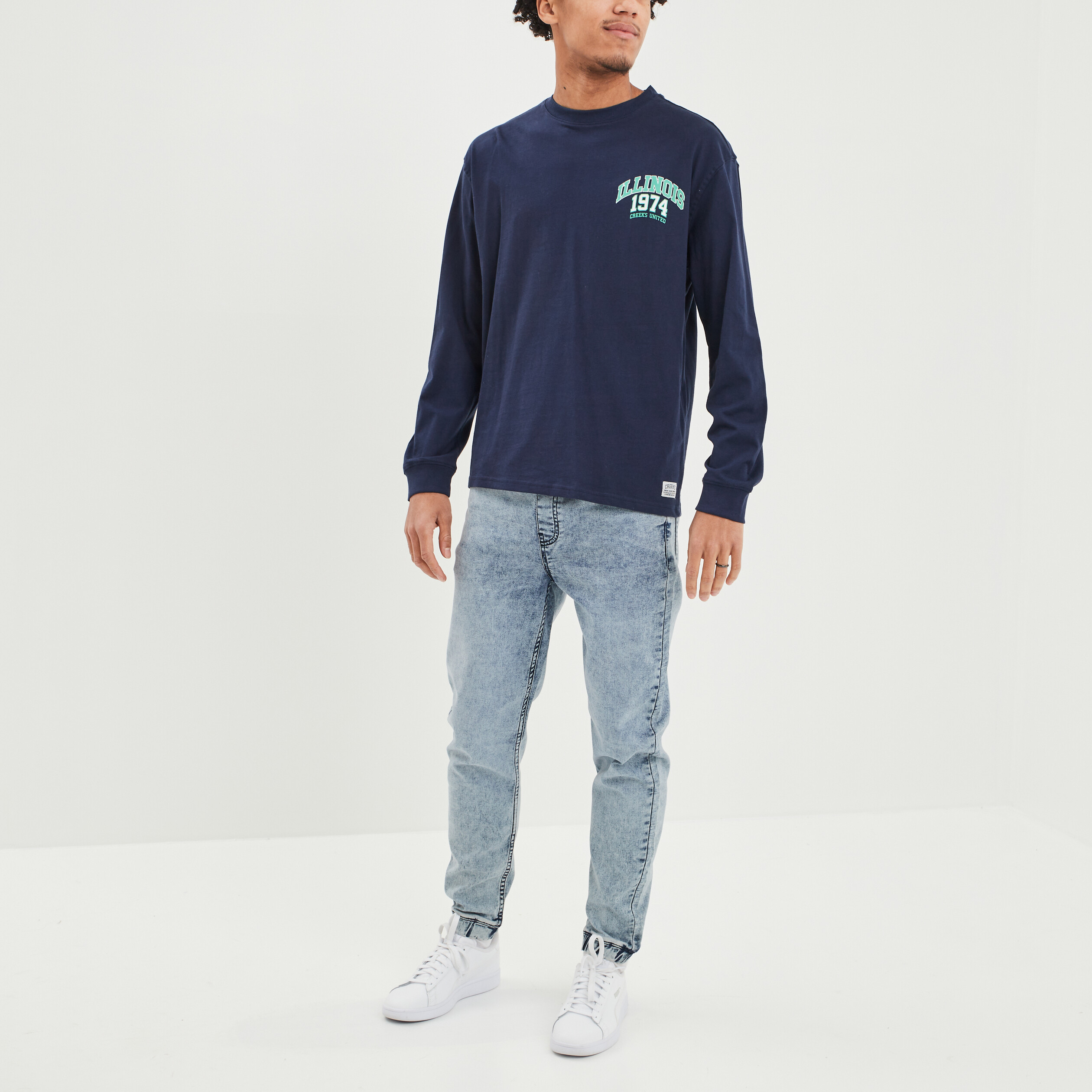 T-shirt manches longues bleu marine homme | La Halle