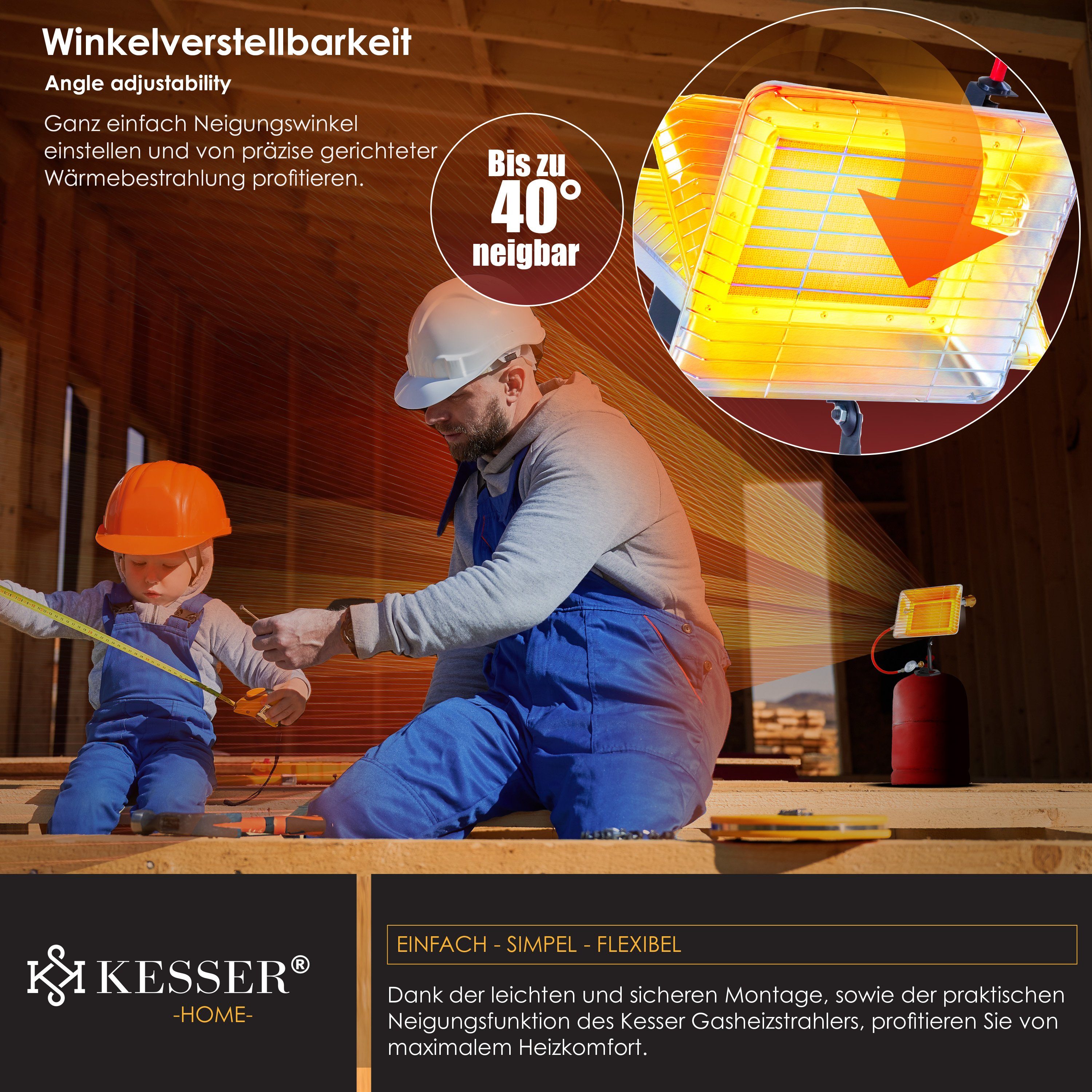 KESSER Wärmewelle, Gasheizer Heizstrahler Gas Aufsatz Heizer inkl. Piezo Zünder & Regler