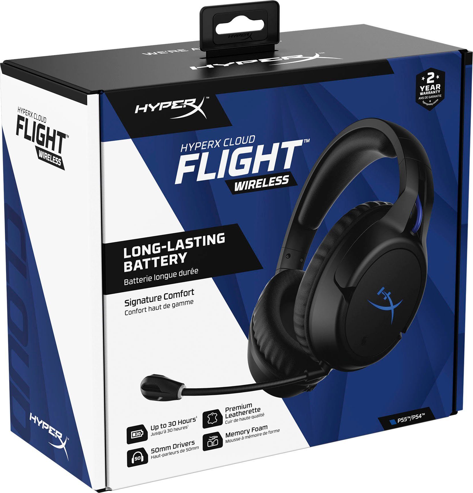 HyperX Cloud Flight Wireless Black/Blue für PlayStation Gaming-Headset (Mikrofon abnehmbar, Rauschunterdrückung, Wireless)