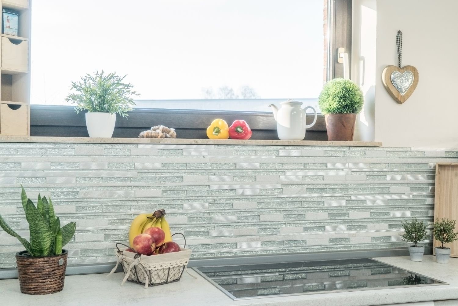 Mosani Mosaikfliesen Glasmosaik Naturstein Mosaik weiß schwarz glänzend / 10 Matten