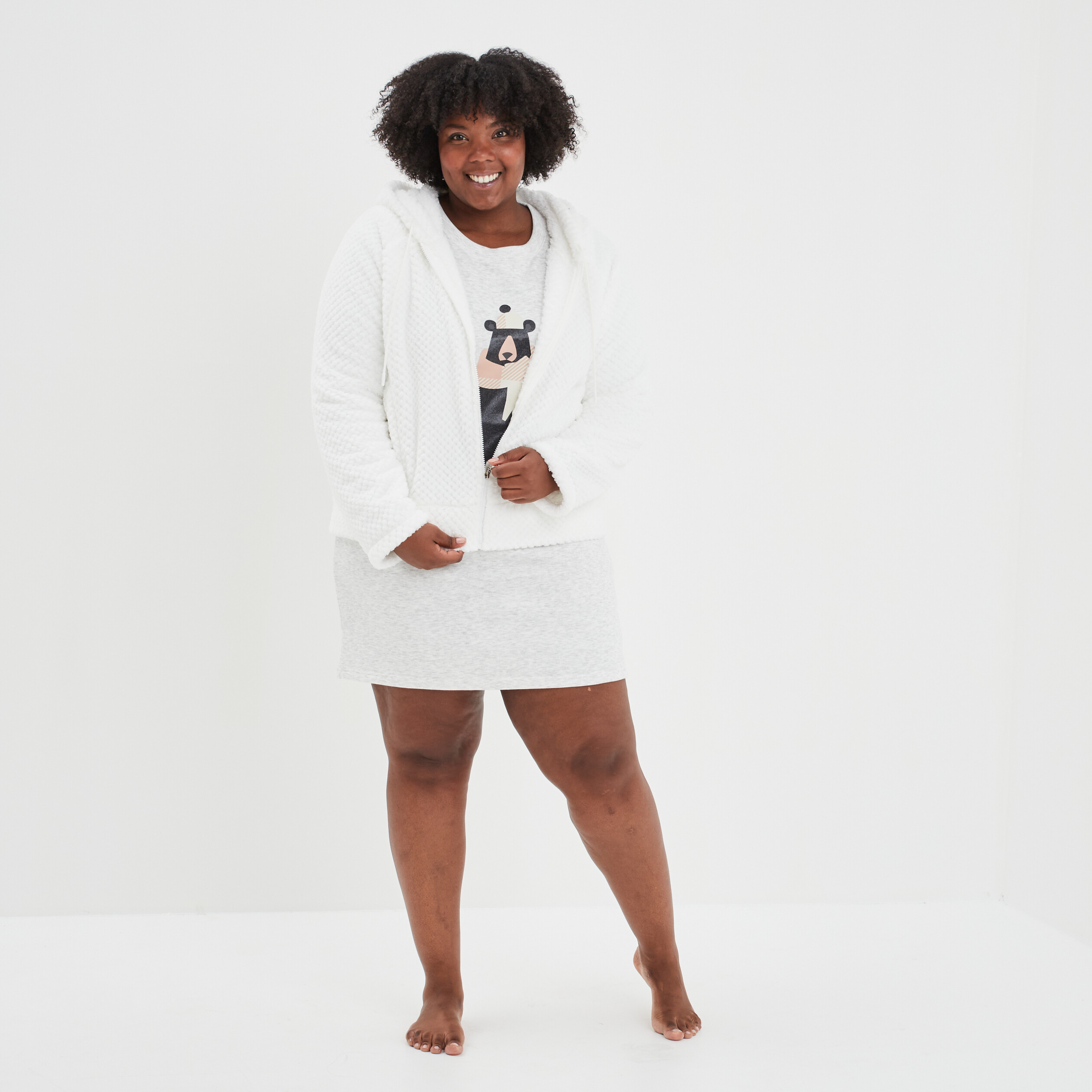 Chemise de nuit droite courte doublée gris clair femme grande taille | La Halle