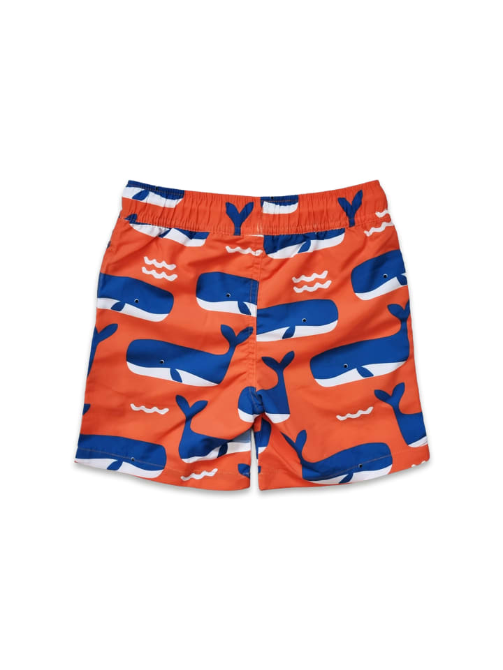Toby Tiger Schwimmshorts mit Wal und Wellen Print in orange günstig kaufen