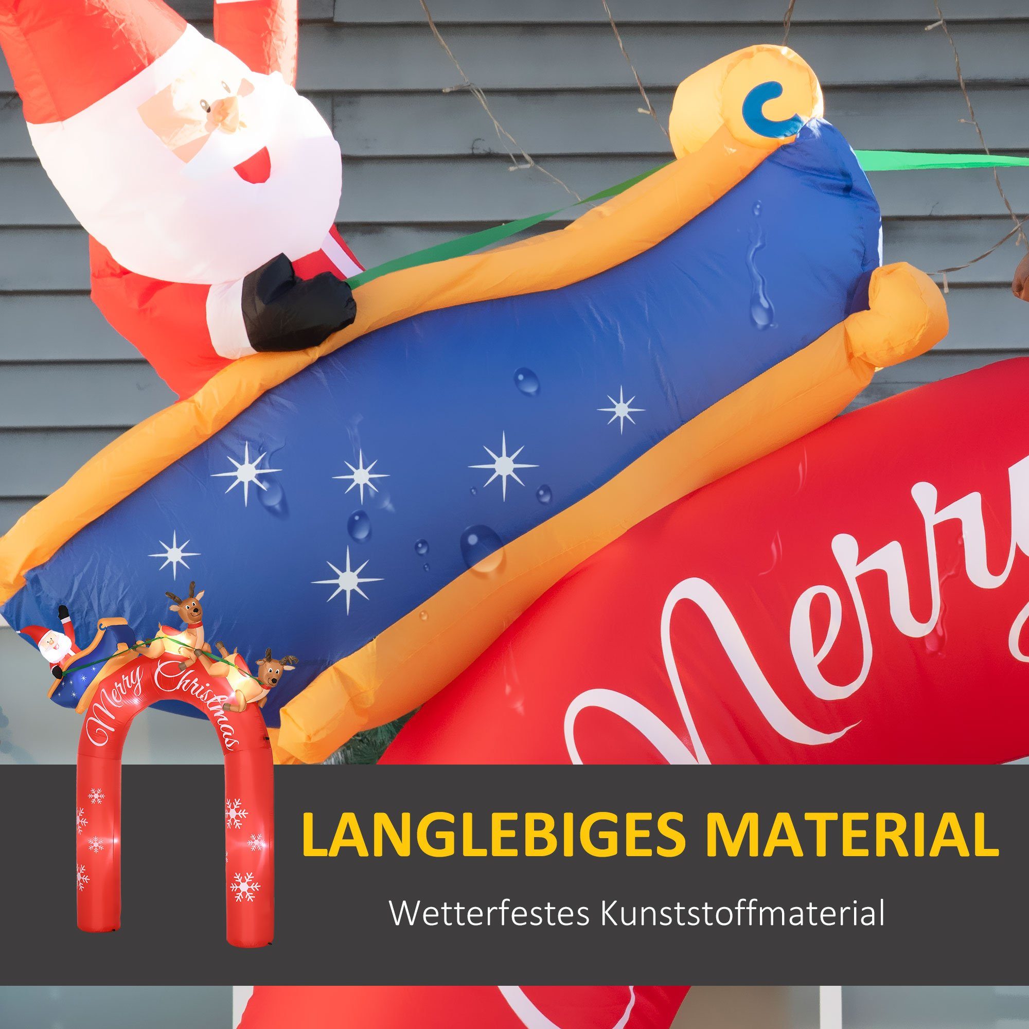 Outsunny Weihnachtsfigur Weihnachtsdeko, Torbogen mit Weihnachtsmann, aufblasbar, groß (mit LED Licht, 1 x Aufblasbare Weihnachtsdekoration), Wassserdicht