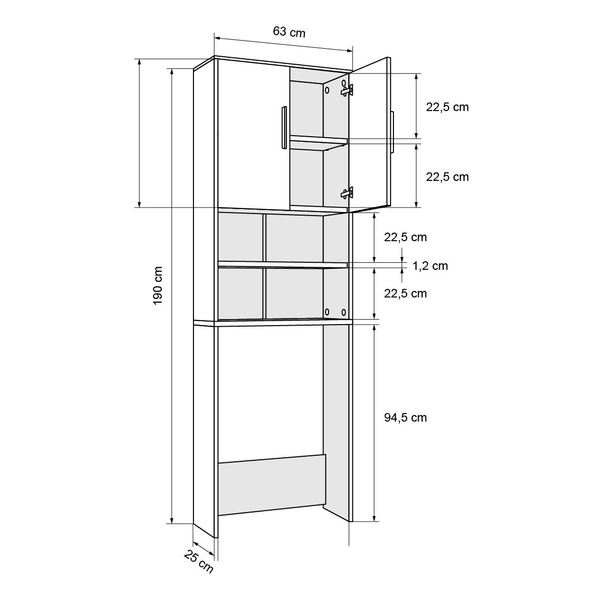 ECD Germany Waschmaschinenumbauschrank Waschmaschinenschrank 190 x 62.5 cm, weiß