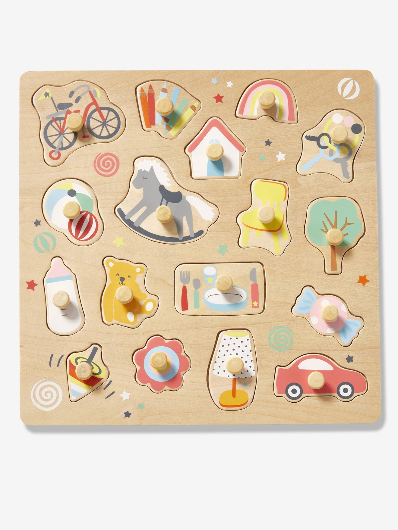 Puzzle bouton Happy en bois FSC® multicolore