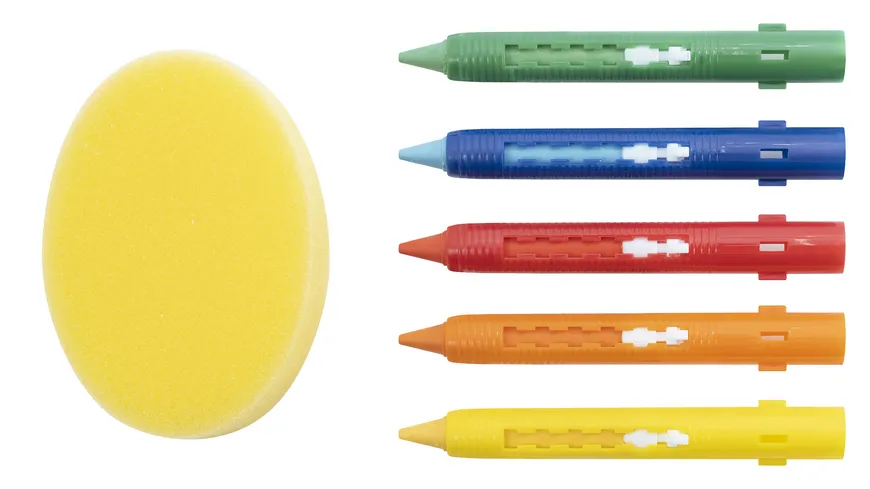 EBERHARD FABER Mini Kids Badkreiden mit Schiebehülse, 5 Farben + Schwamm