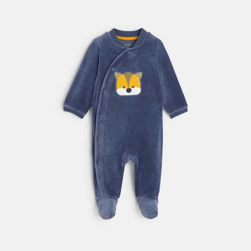 Dors-bien velours tête de renard bleu bébé garçon