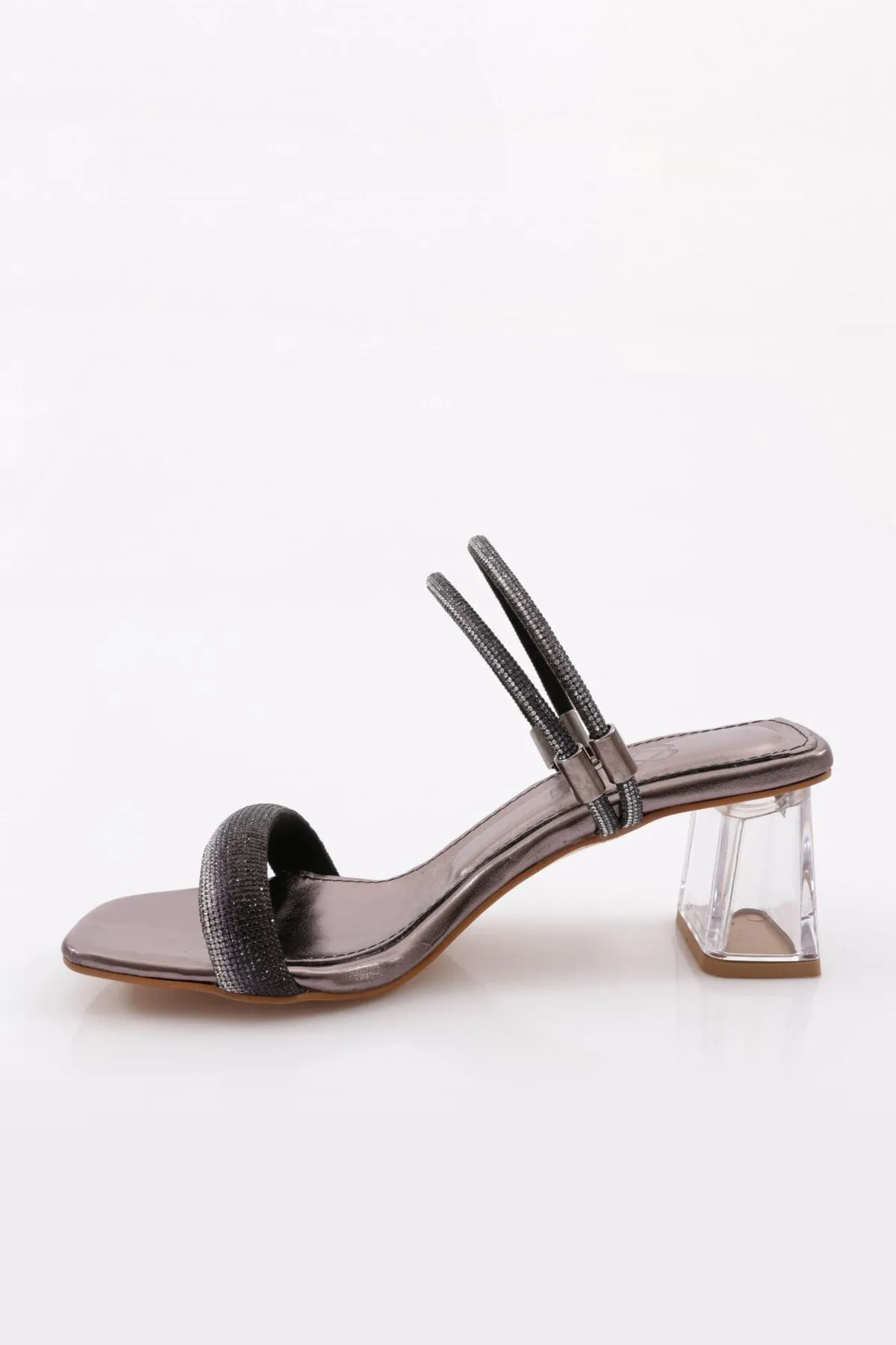 DGN  Transparente Sandalen mit quadratischer Zehenpartie und Absatz für Damen - Platin Metallic