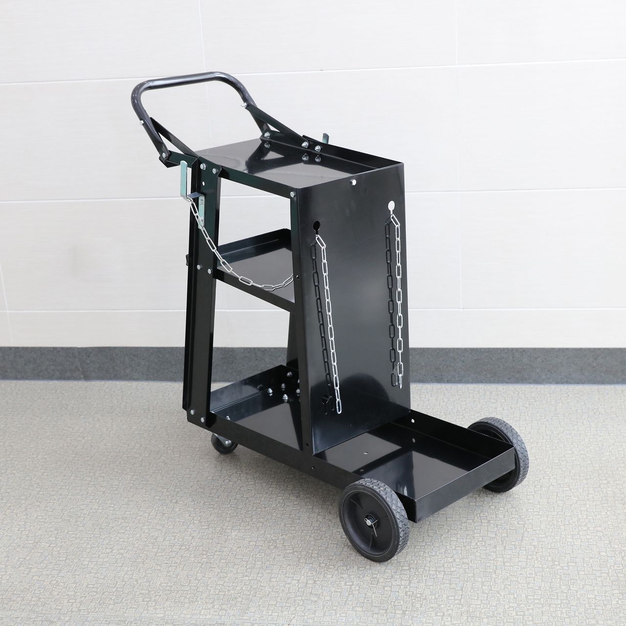 Tech Craft Schweißwagen, Gasflaschenwagen, mit Sicherheitskette, 3 Regale, schwarz