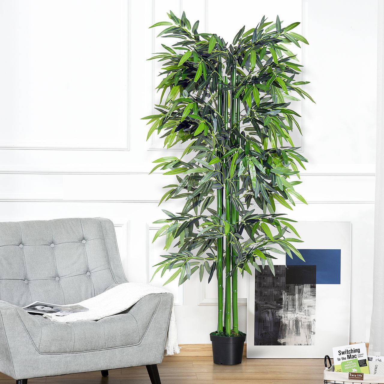Outsunny Künstliche Pflanze, 180 cm Kunstpflanze, Künstlicher Bambusbaum, Grün