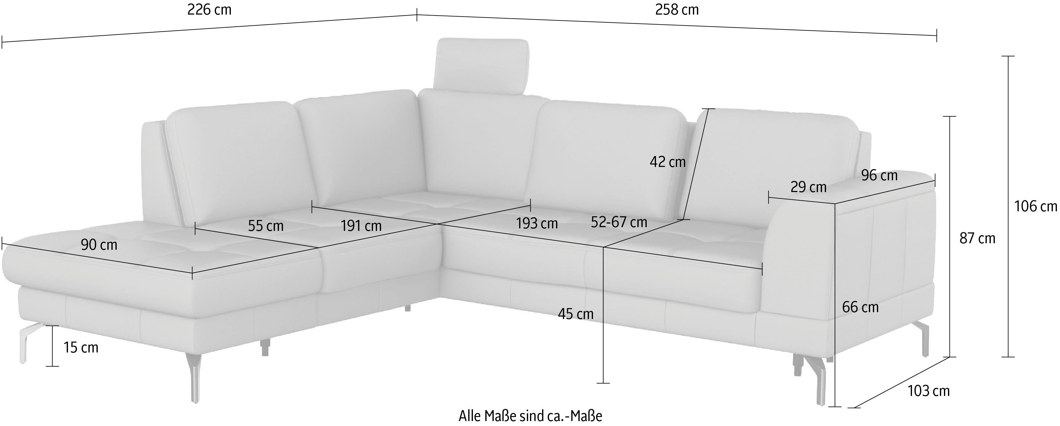 sit&more Ecksofa Bendigo, inklusive Sitztiefenverstellung, Bodenfreiheit 15 cm, in 2 Fußfarben