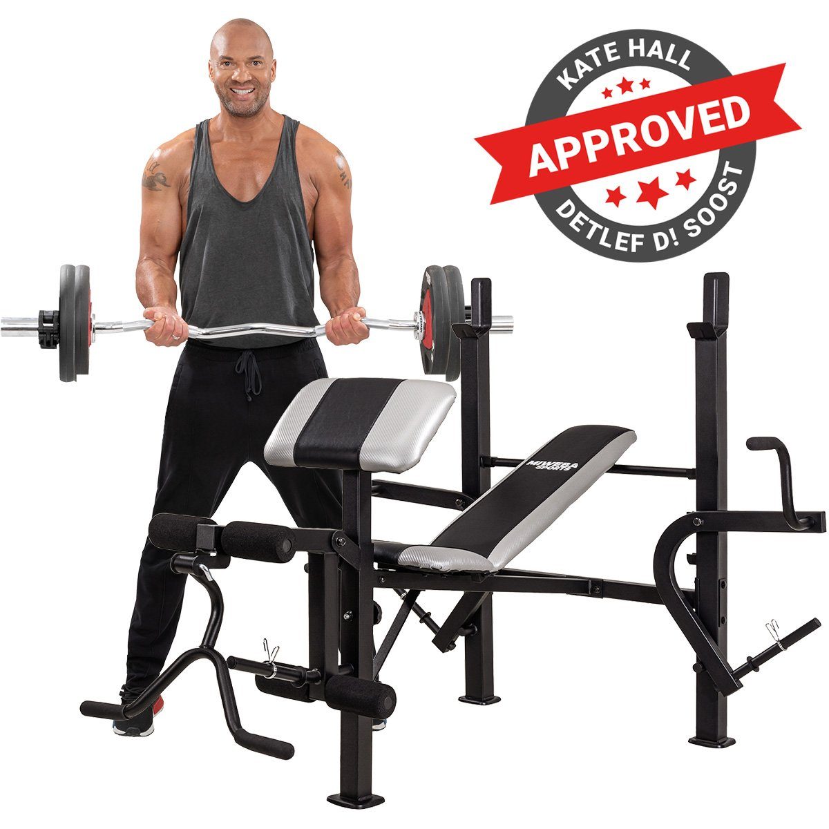 Miweba Sports Hantelbank 40in1 Profi Fitness Trainingsbank MB500 Pro - höhenverstellbar, (Anti Rutsch Griffe, Federverschluss, Rückenpolster & Sitzpolster, wasserabweisend, Kraftstation, Schrägbank, Workout, Krafttraining, Hanteltraining, Fitnessgerä