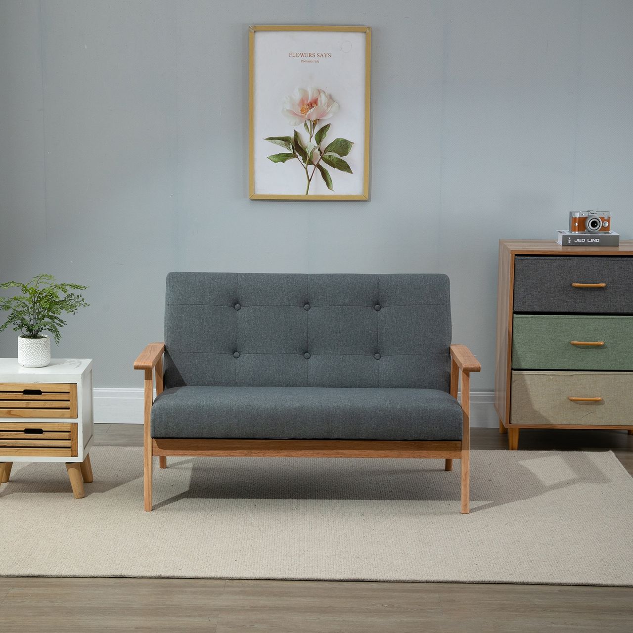 HOMCOM 2-Sitzer-Sofa - Grau, ca. 115 x 66,5 x 73 cm