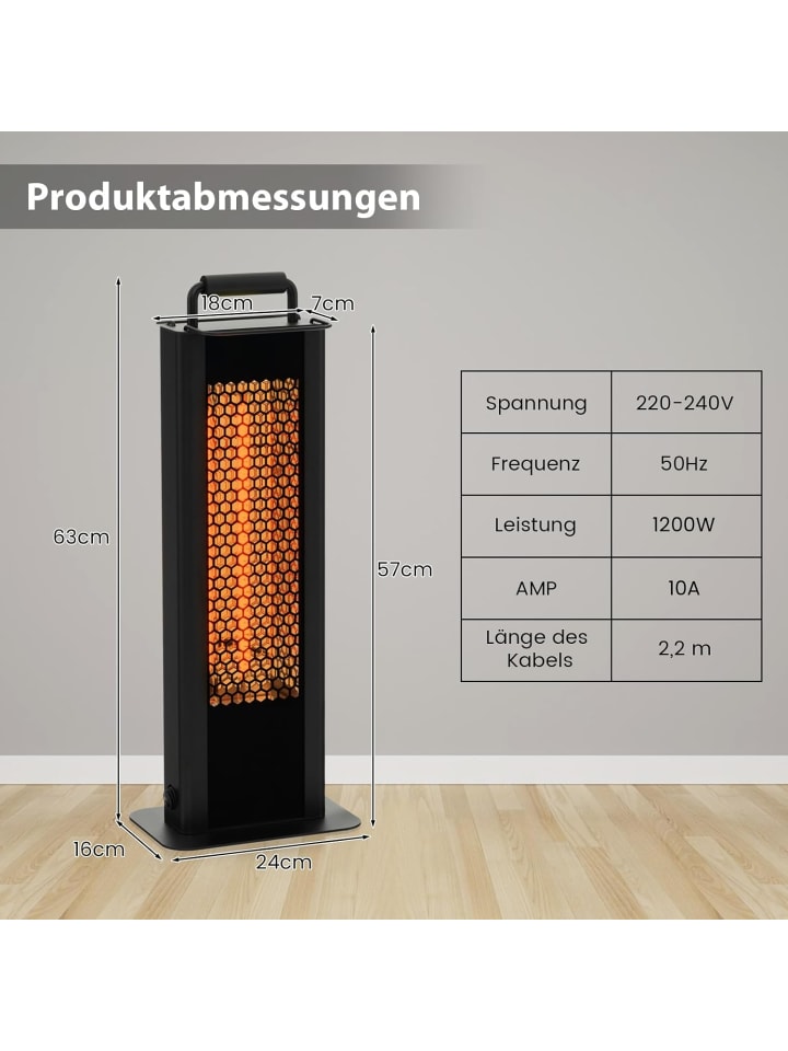 COSTWAY Standheizstrahler doppelseitig in Schwarz günstig kaufen 63 cm