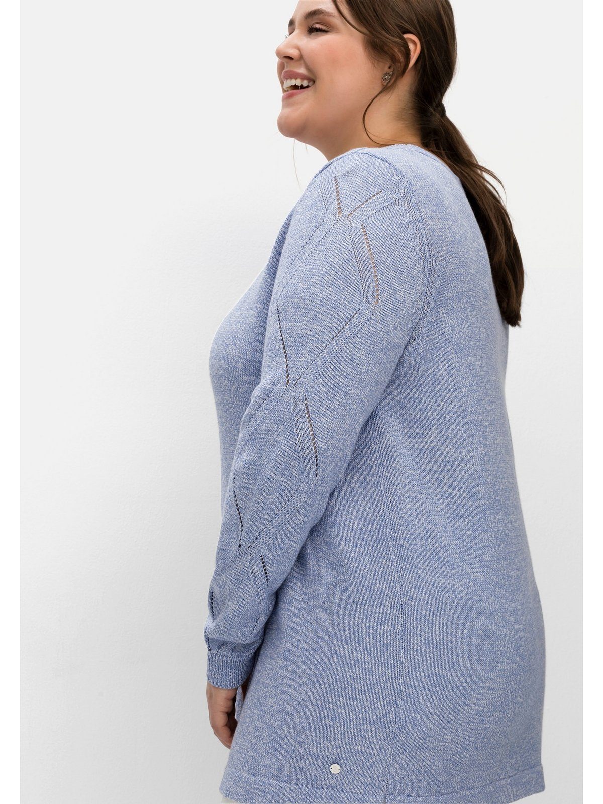 Sheego Strickpullover Große Größen mit Ajourmuster am Ärmel