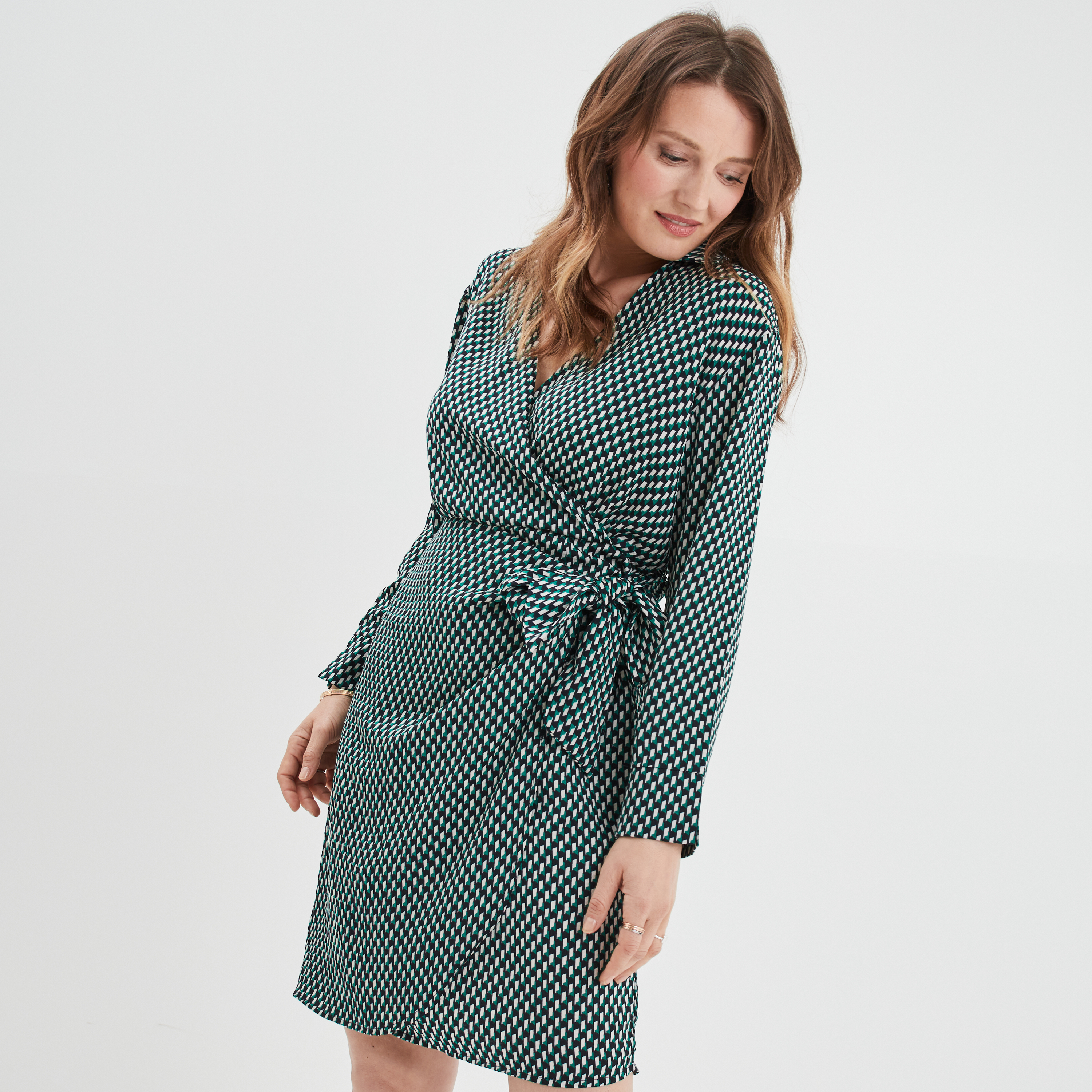 Robe col cache-coeur avec noeud bleu marine femme | La Halle