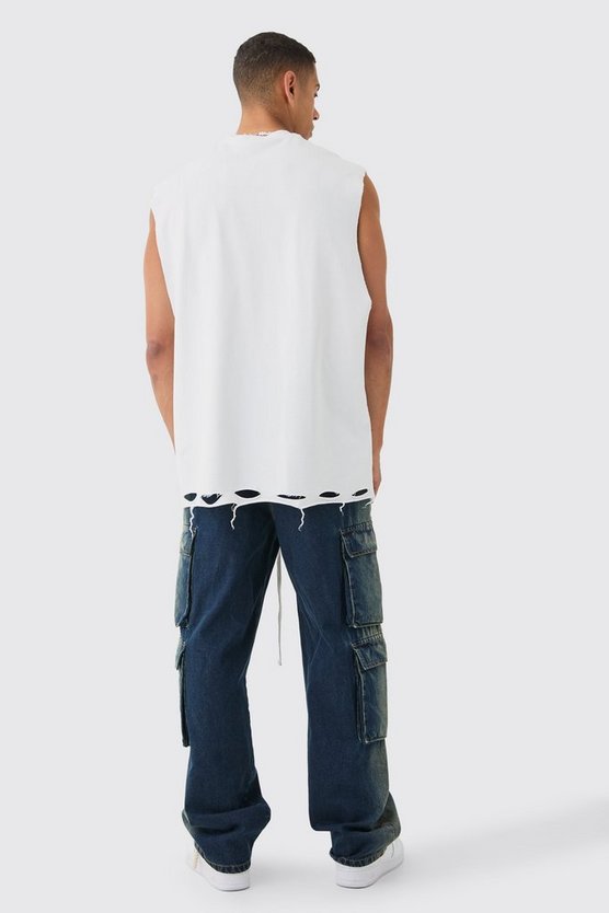 Lockere Cargo-Jeans mit elastischem Bund und Acid-Waschung