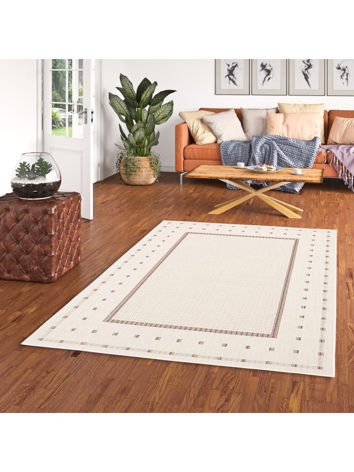 Pergamon In & Outdoor Teppich Flachgewebe Campus Bordüre in Beige günstig kaufen 80 x 150cm