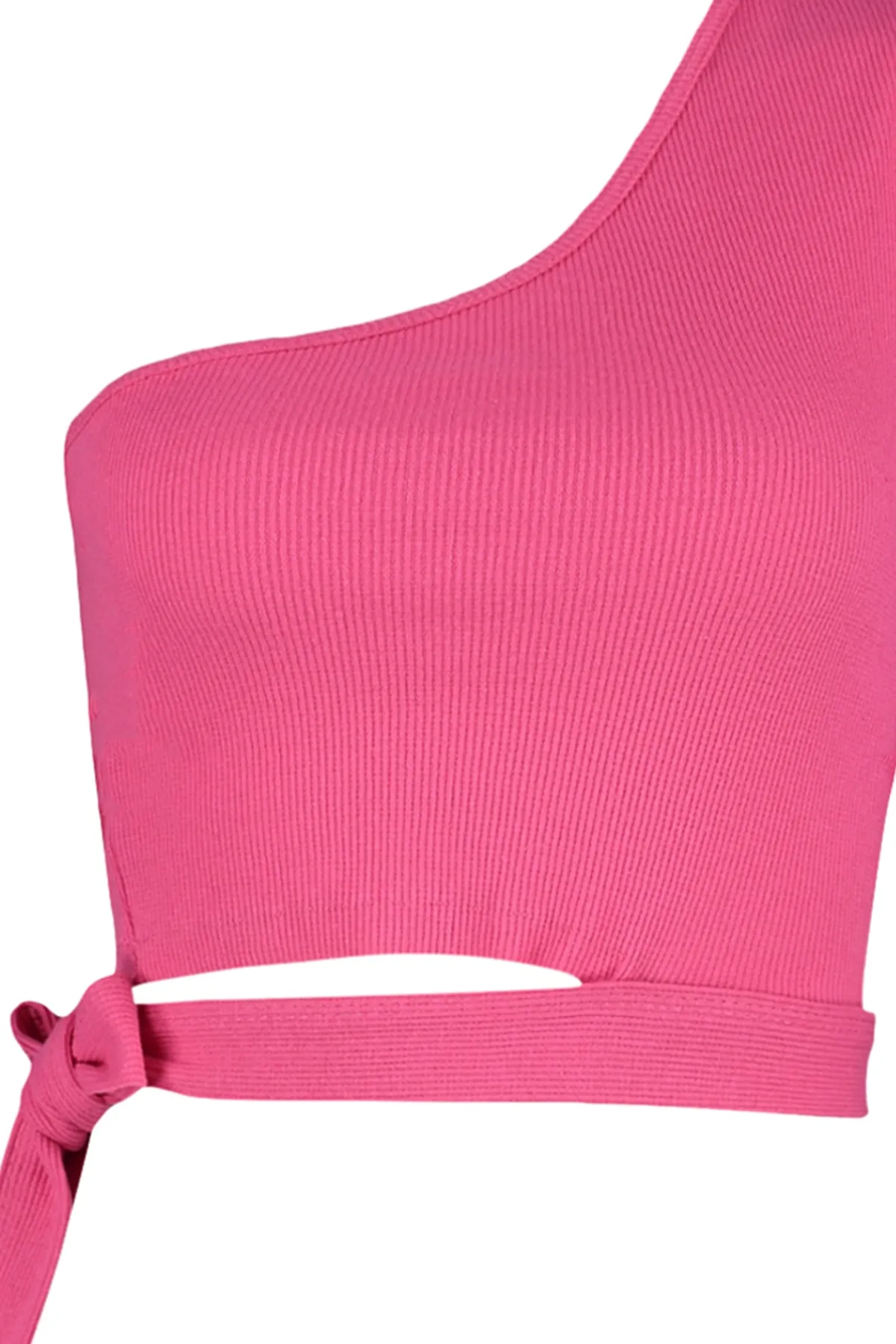 Trendyol Collection  Fuchsiafarbene, taillierte One-Shoulder-Bluse aus geripptem Strick mit Detail TWOSS22BZ1558