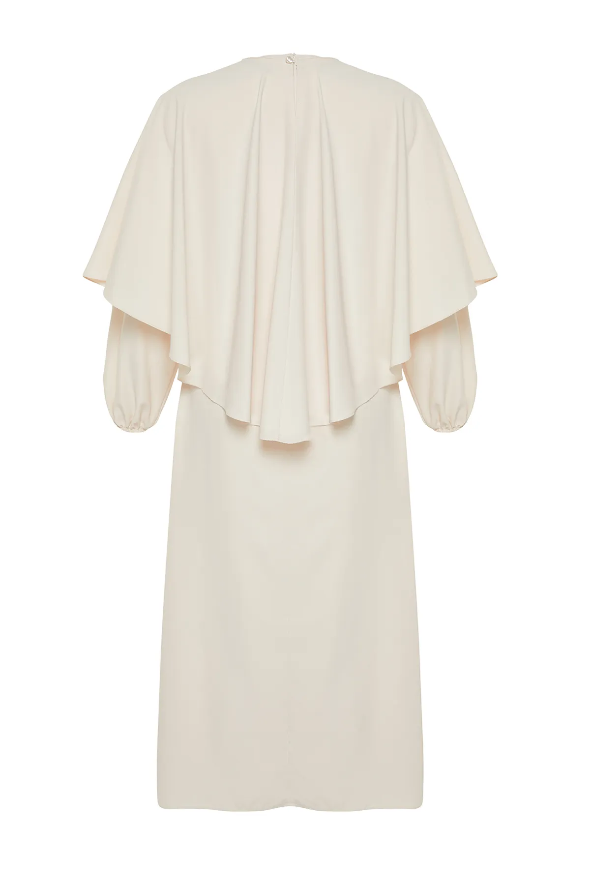 Trendyol Modest  Beiges Kleid aus Satingewebe mit Cape und Schärpe TCTSS24EB00176