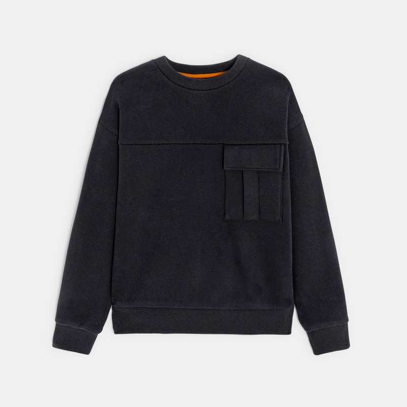 Sweat-shirt uni 1 poche gris garçon