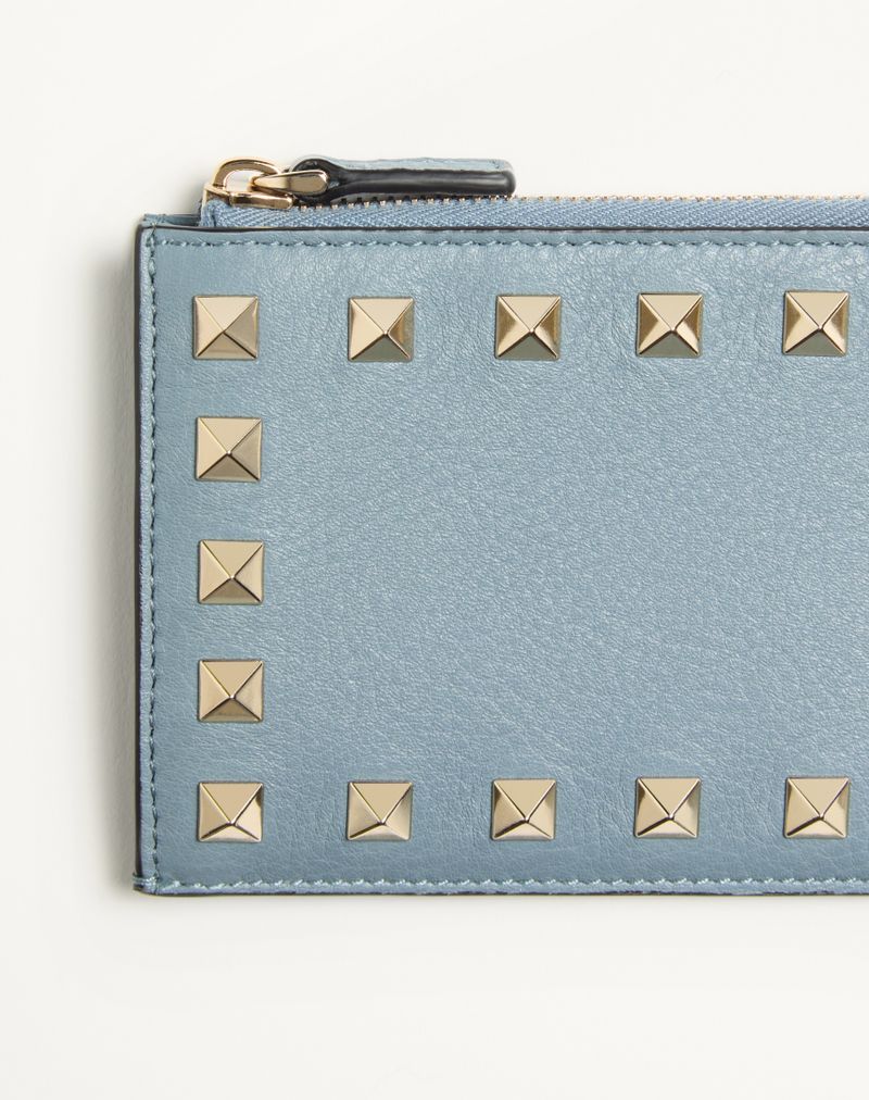 Rockstud kortholder med lynlås i kornet kalveskind