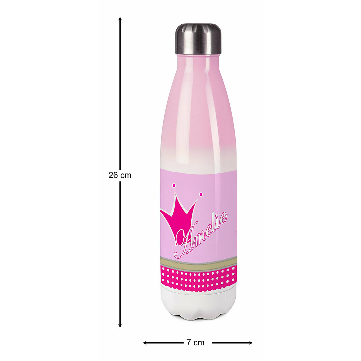 Edelstahl Kinder Thermoflasche / Trinkflasche bunt Krone Farbe pink Spülmaschinenfest, Auslaufsicher, Bruchfest, Doppelwandig, Für Heißgetränke geeignet, Mit Deckel, Isoliert