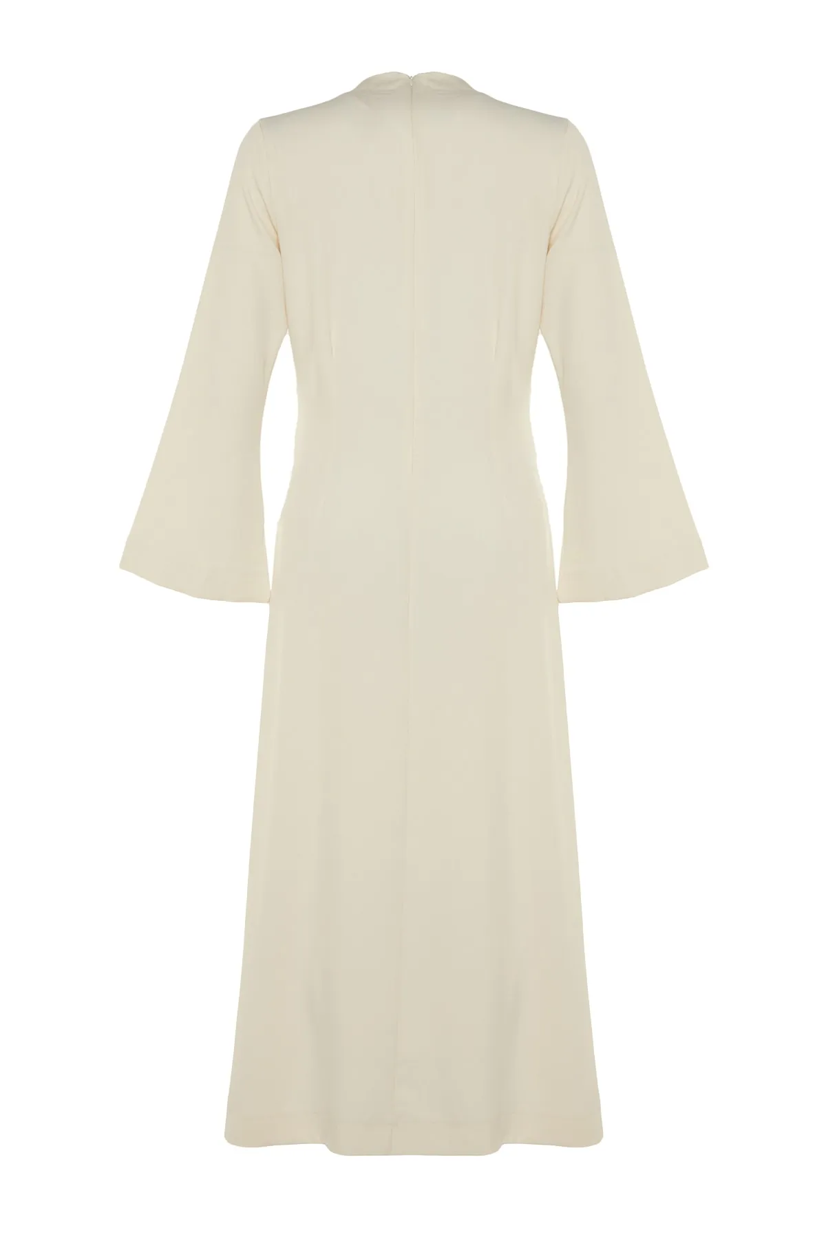 Trendyol Modest  Ecru Nu A-Linien-Abendkleid aus Crêpe mit Halsketten-Accessoires TCTSS23DB00023