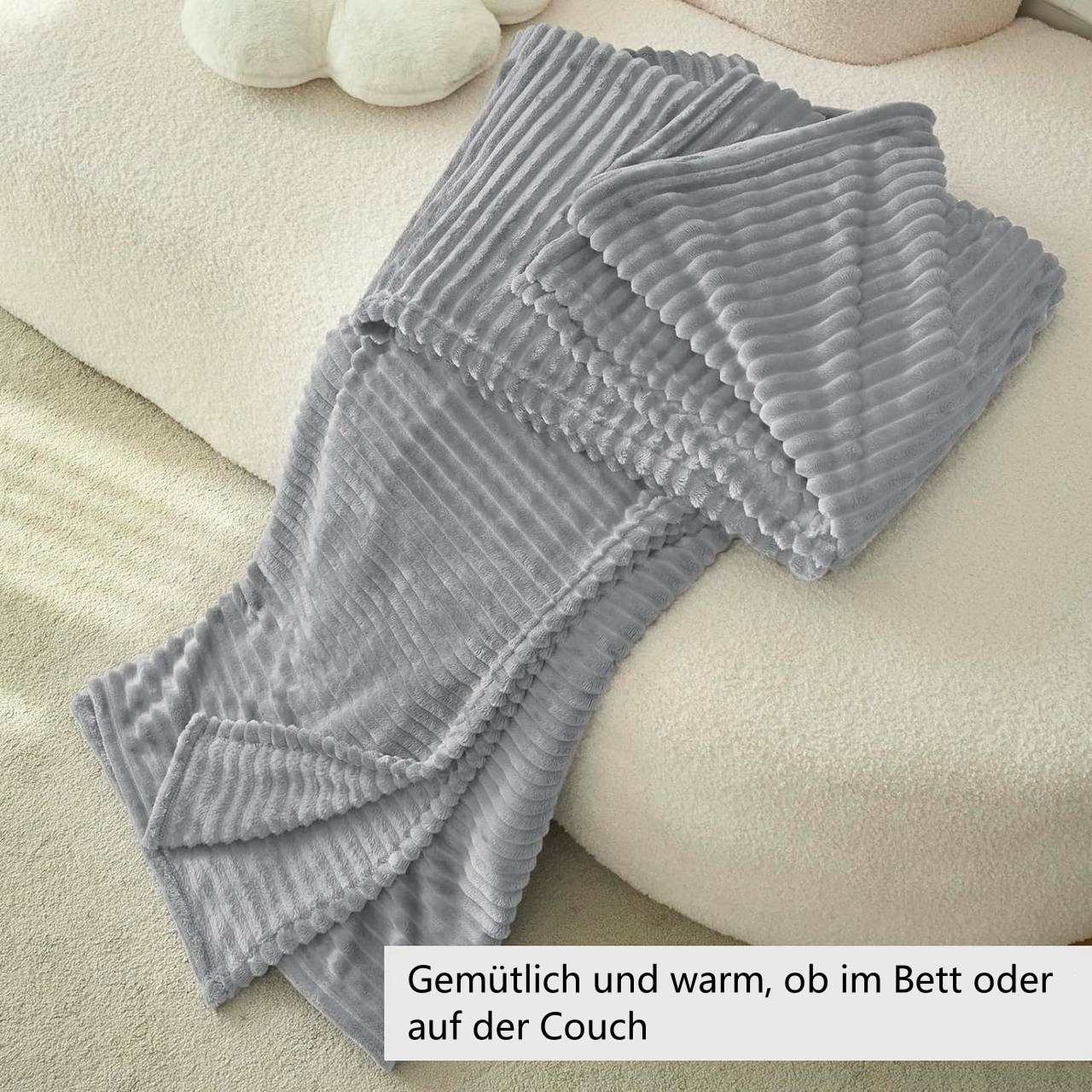Wohndecke, Woltu, Kuscheldecke Flanell mit Streifenmuster