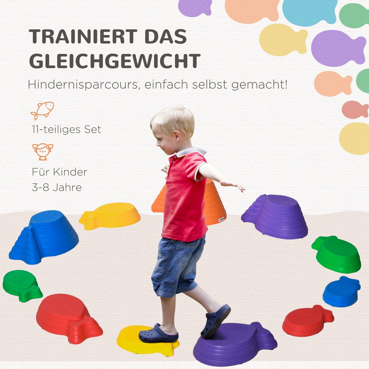 Outsunny Flußsteine 11ER Balance-Steine für Kleinkinder Trittsteine Sprungbrett für Innen- und Außenbereiche Balancespiel belastbar bis 100 kg Rutschfest Stapelbar