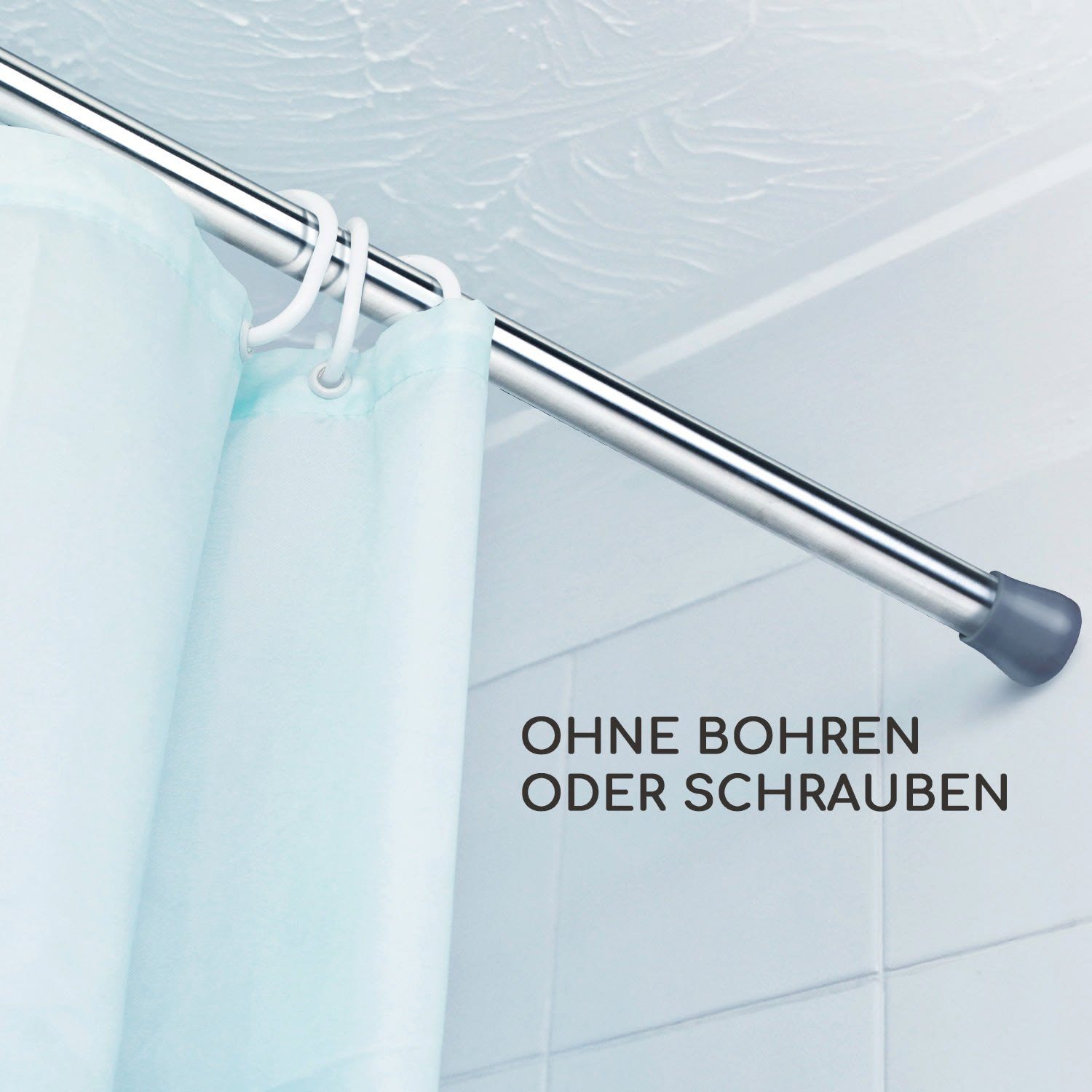 Vorhangstange Stamina L Teleskopstange Duschvorhang 110-200cm rutschfest, Blumfedt, Ø 35 mm, 1-läufig, ausziehbar, ohne Bohren, Metall