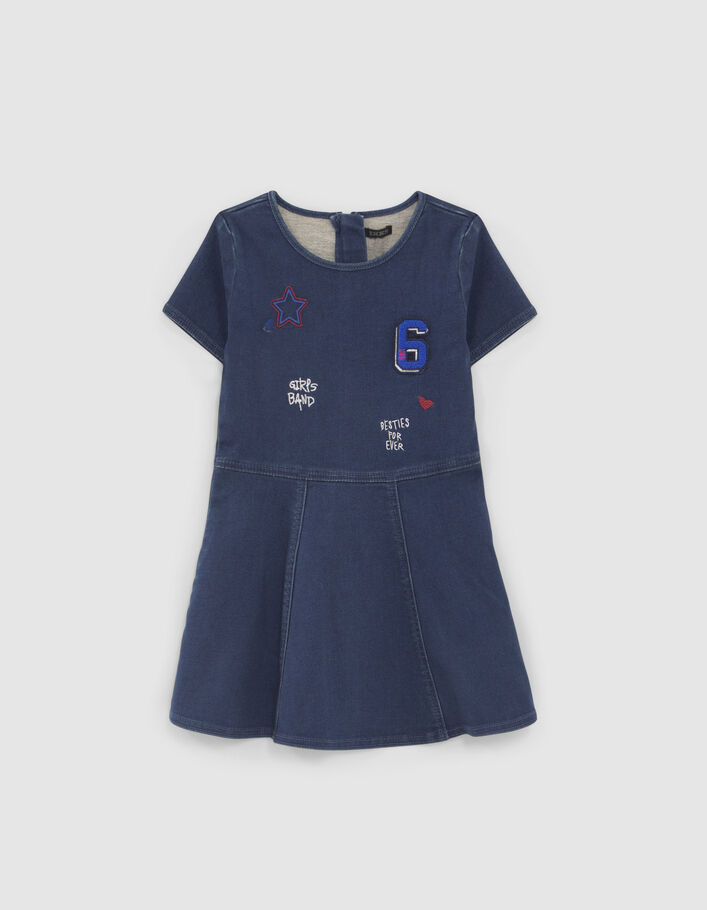 Robe patineuse en jean brut brodée fille