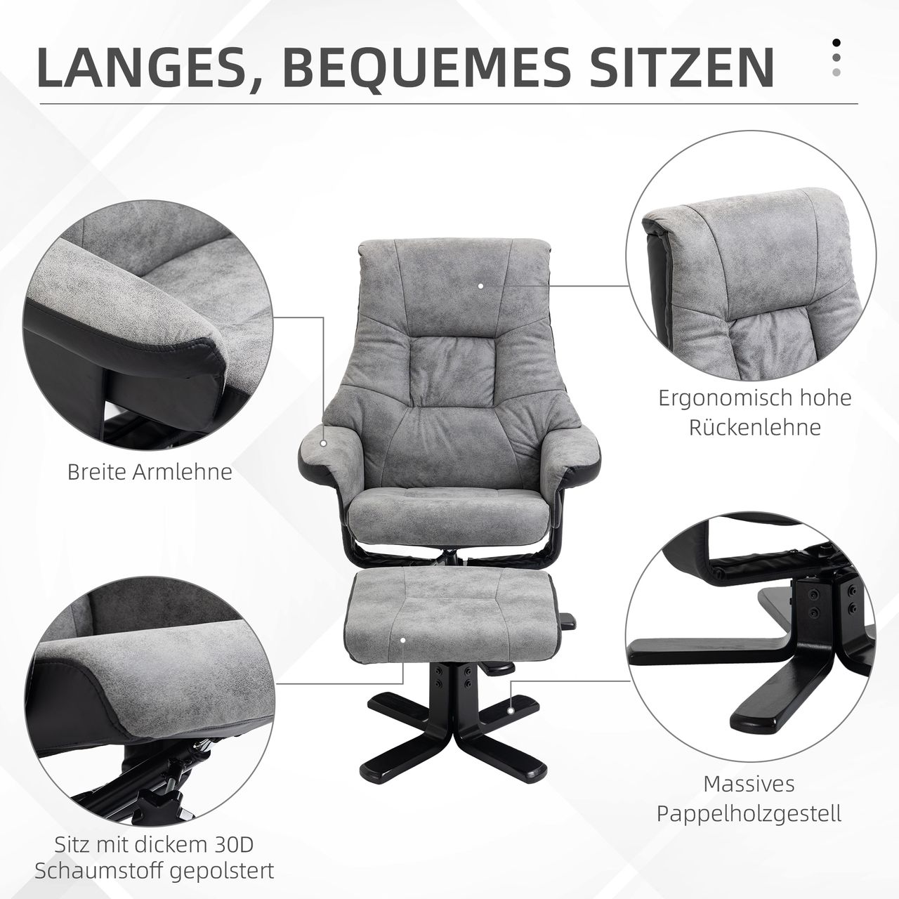 HOMCOM Relaxsessel mit Hocker, Fernsehsessel, Polstersessel mit Liegefunktion