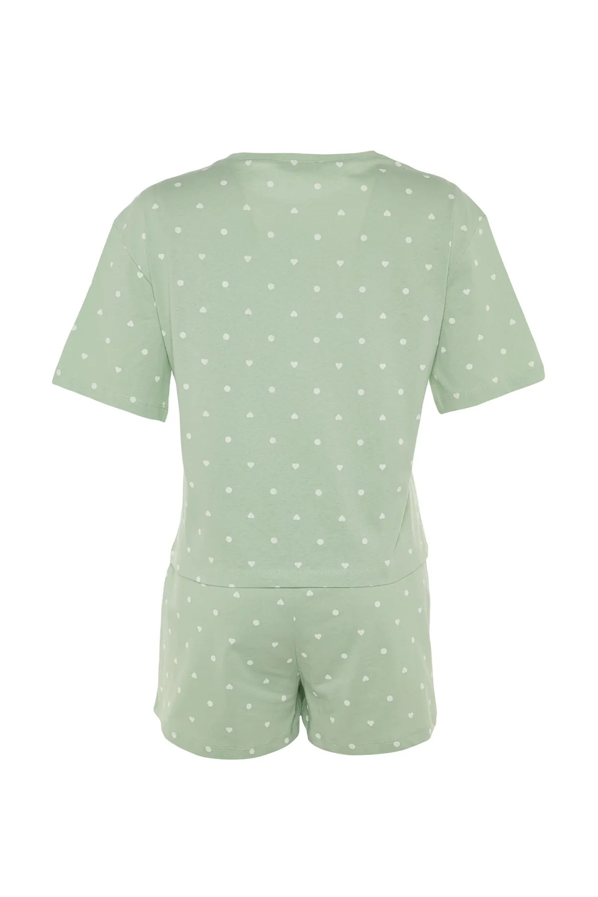 Trendyol Collection  Mintgrünes Pyjama-Set aus 100 % Baumwolle mit Herzmuster, T-Shirt und Shorts, Strick-Pyjama-Set THMSS21PT1485