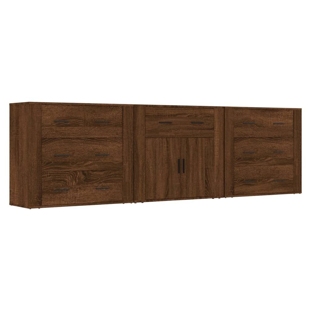 vidaXL Sideboard Sideboards 3 Stk. Braun Eichen-Optik Holzwerkstoff (3 St)