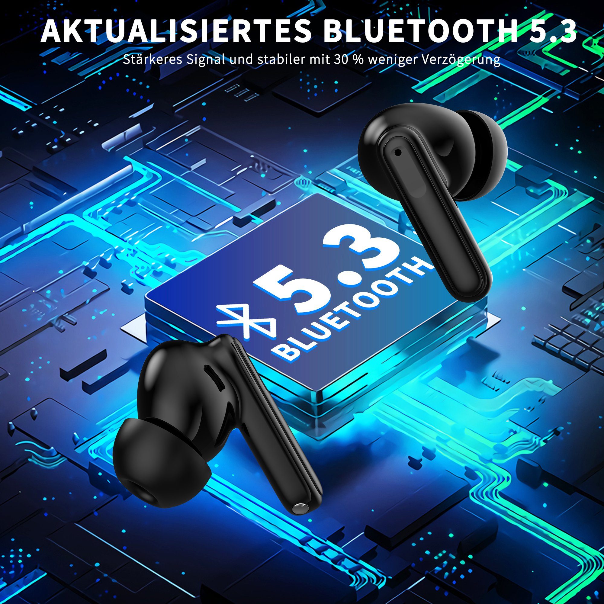 Giecy Bluetooth Kopfhörer, Mikrofon in ear Kopfhörer Kabellos Bluetooth 5.3 In-Ear-Kopfhörer (Voice Assistant, Siri, Bluetooth, Rauschunterdrückung, Touch Control, ENC Mikrofon, LED Anzeige kopfhörer, Wireless Headphones, Ohrhörer Bluetooth)