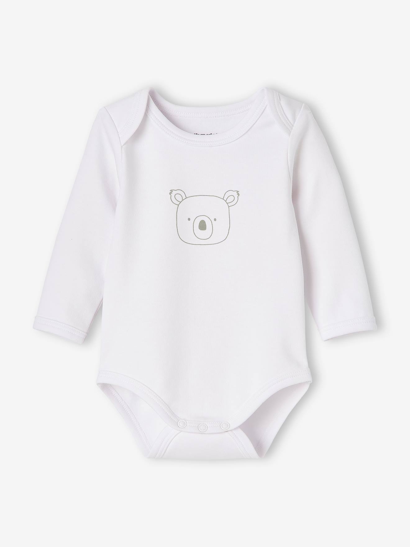 Lot de 5 bodies « animaux » bébé naissance ouverture US manches longues BASICS lot ivoire