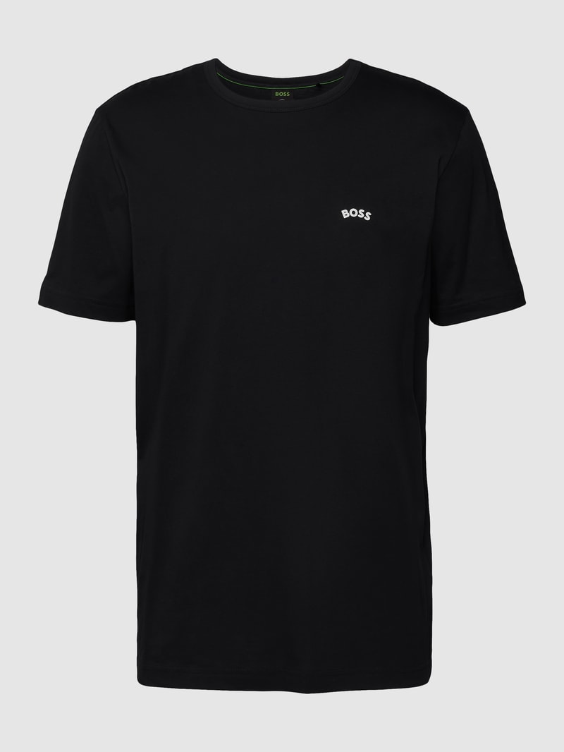 T-Shirt mit Label-Schriftzug Modell 'Tee Curved' in dunkelblau