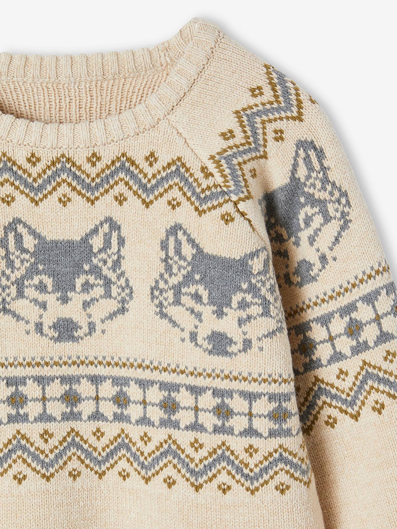 Vertbaudet Jungen Pullover, Jacquardmuster Oeko-Tex - weiß meliert