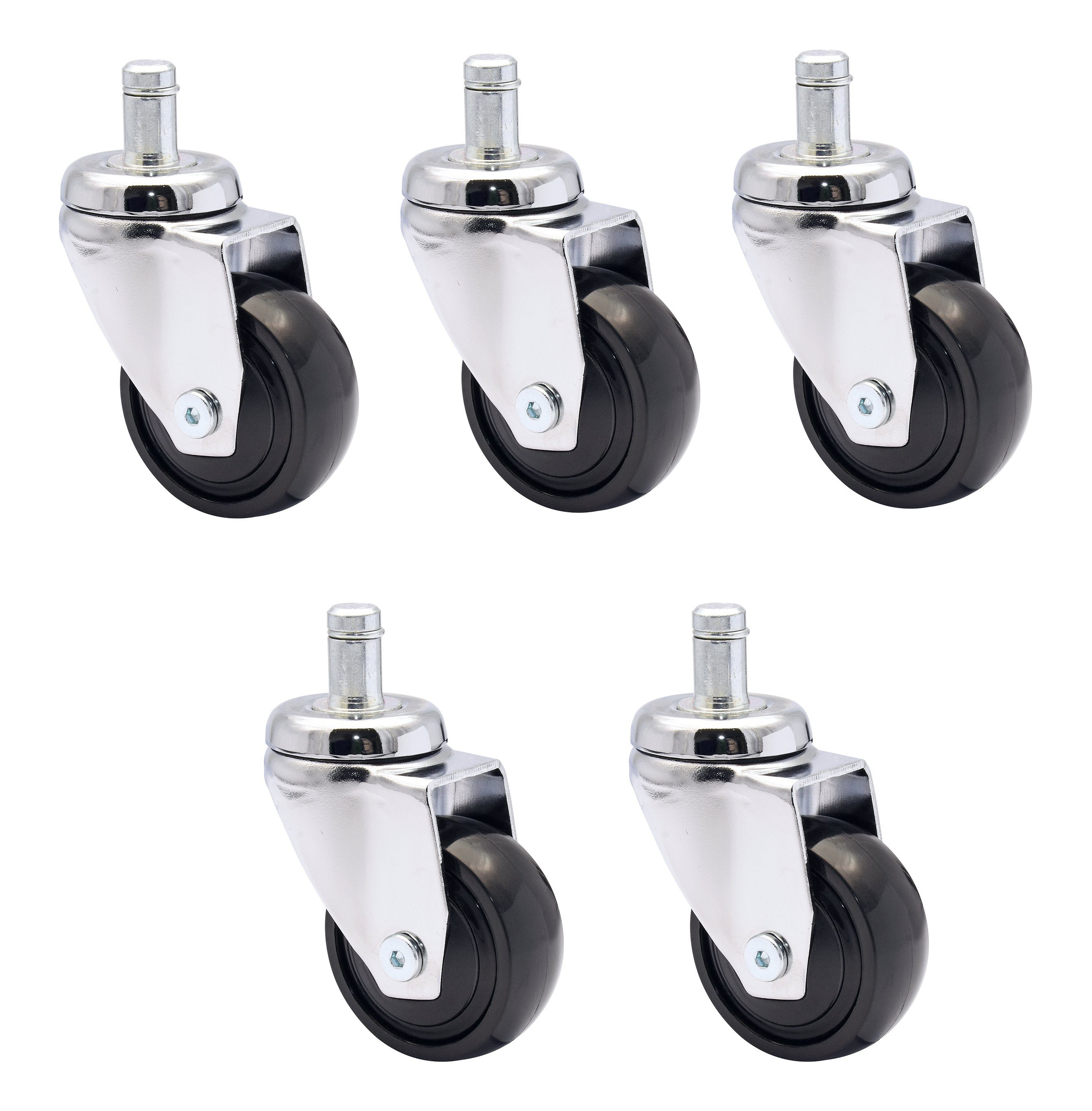 WAGNER design yourself Stuhlrolle ultrawendige 360° - 3C - Design-Lenkrollen / Möbelrollen 5tlg. Set - verchromt, soft, Kugellager, Steckstift 11 x 22 mm, Durchmesser Ø 50 mm, Tragkraft 50 kg / Rolle