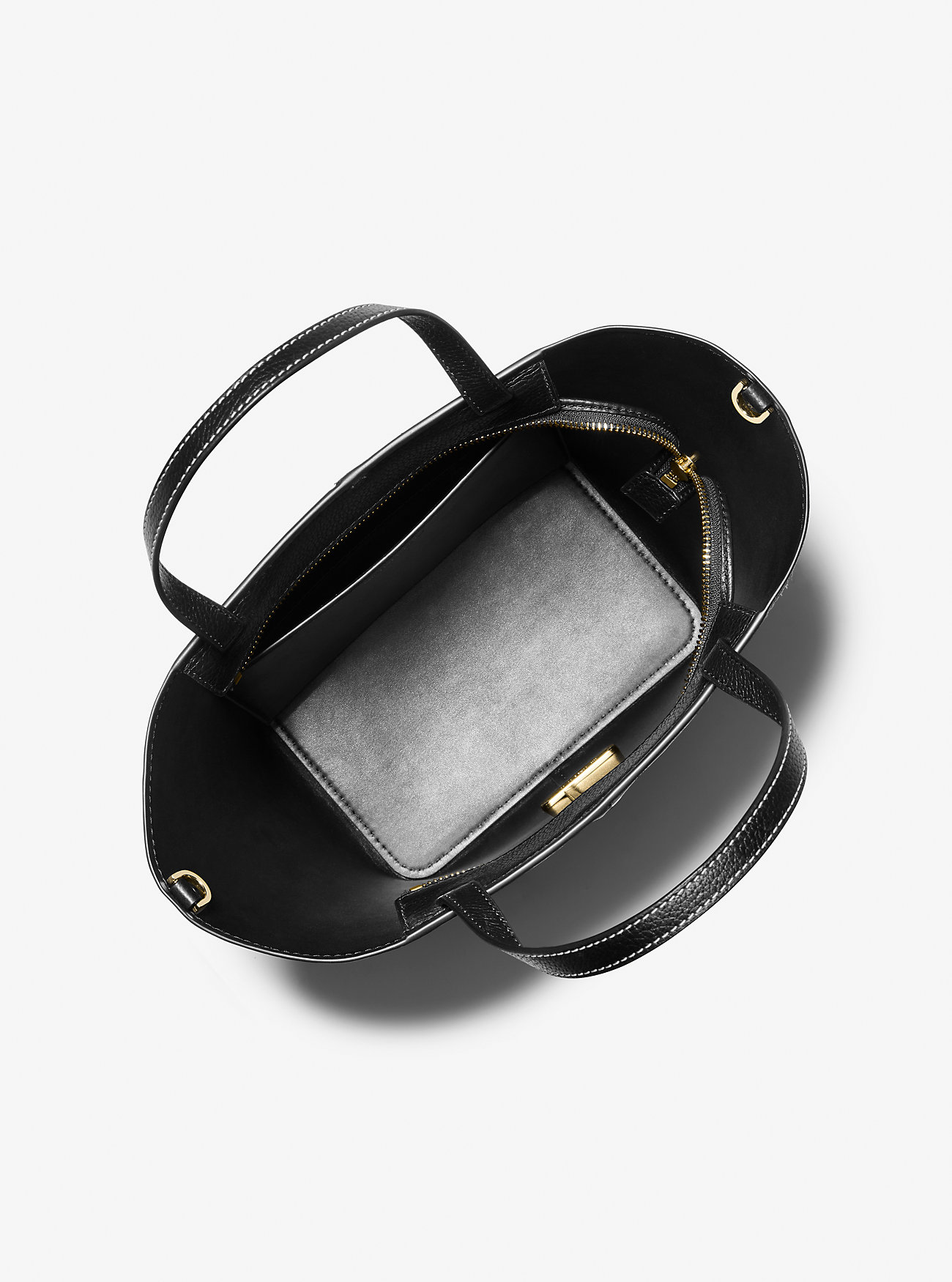 Flora Medium Signature Logo og Pebbled Skinnveske - SVART