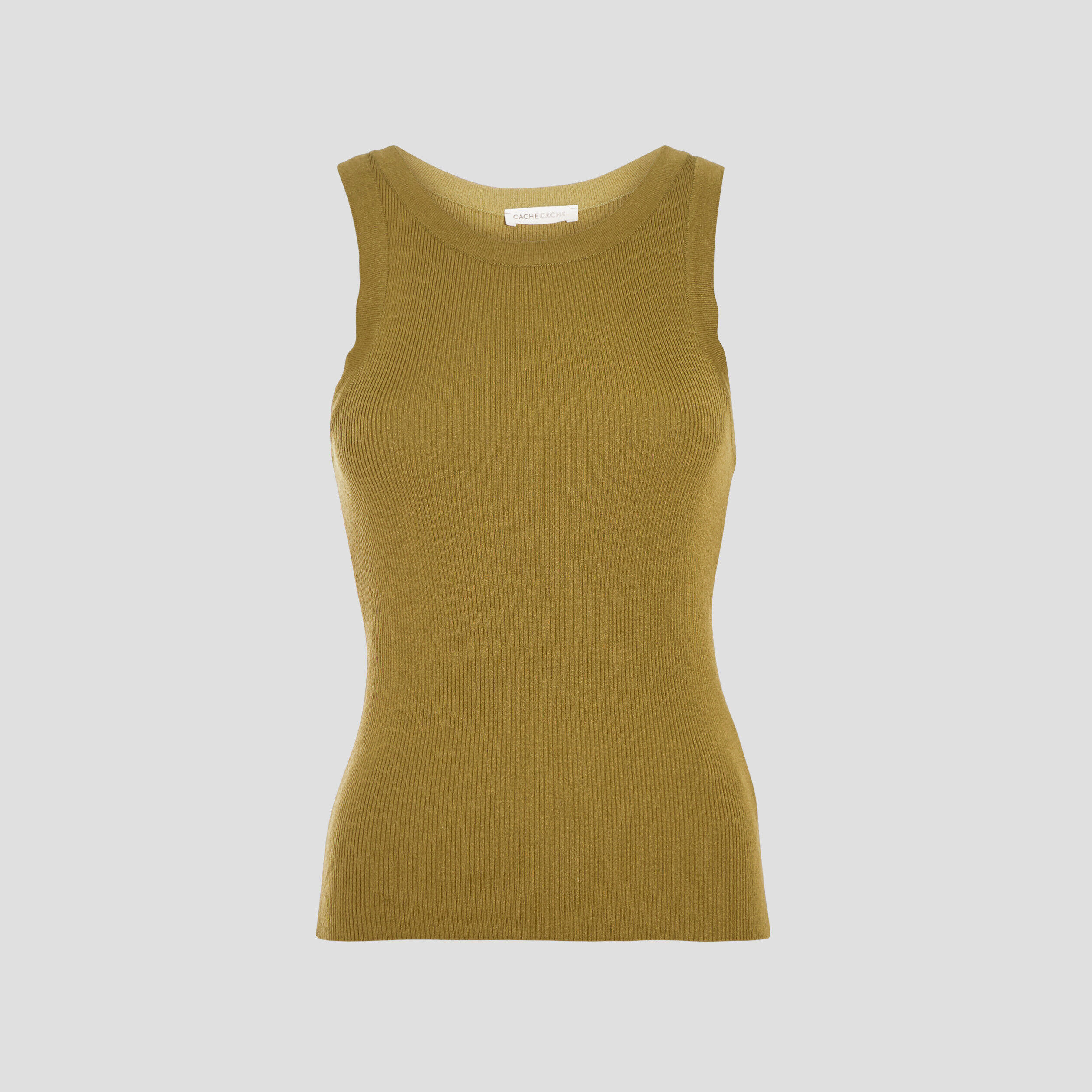 Pull débardeur côtelé vert olive femme | Cache Cache